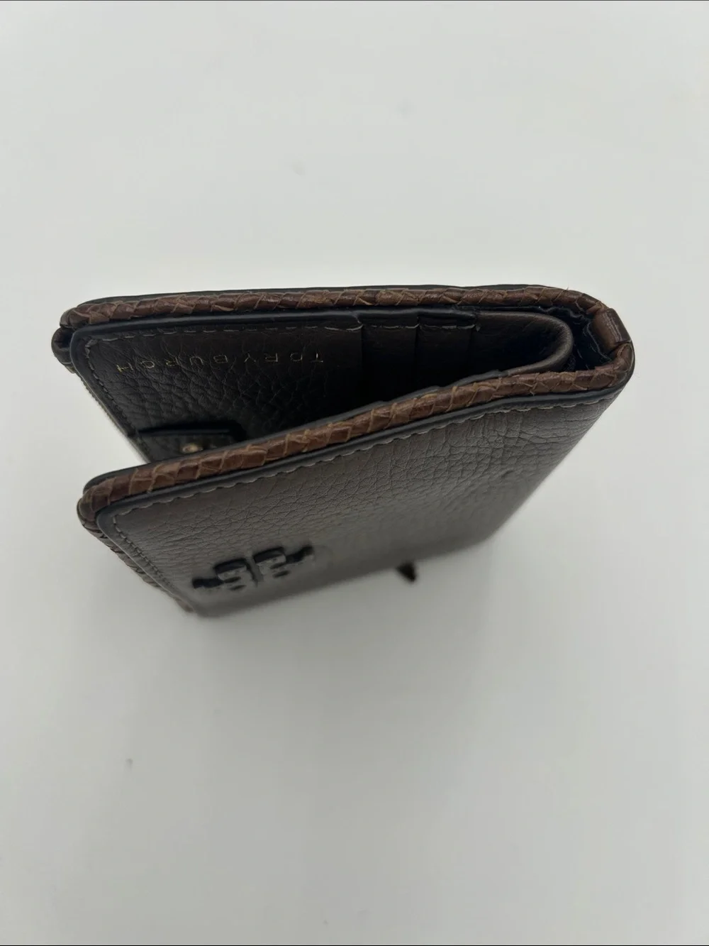 Tory‎ Burch Dark Brown Pebbled Leather Zip Coin Wallet with Tassel